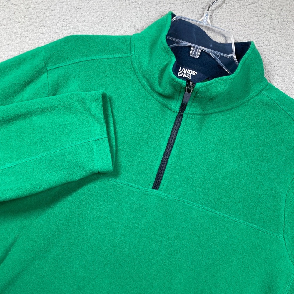 Lands' End 1/4 Zip Pullover Mens L Green Fleece Mock Neck Solid Regular Fit